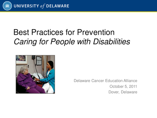 Best Practices for Prevention — Caring for People with Disabilities